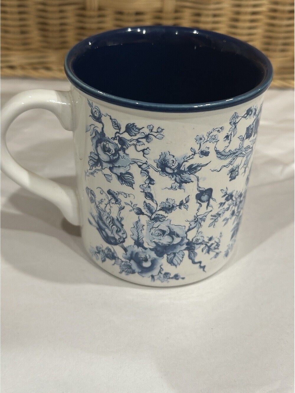 Vintage Beautiful 1988 Potpourri Press Blue Floral Mug Made In Korea